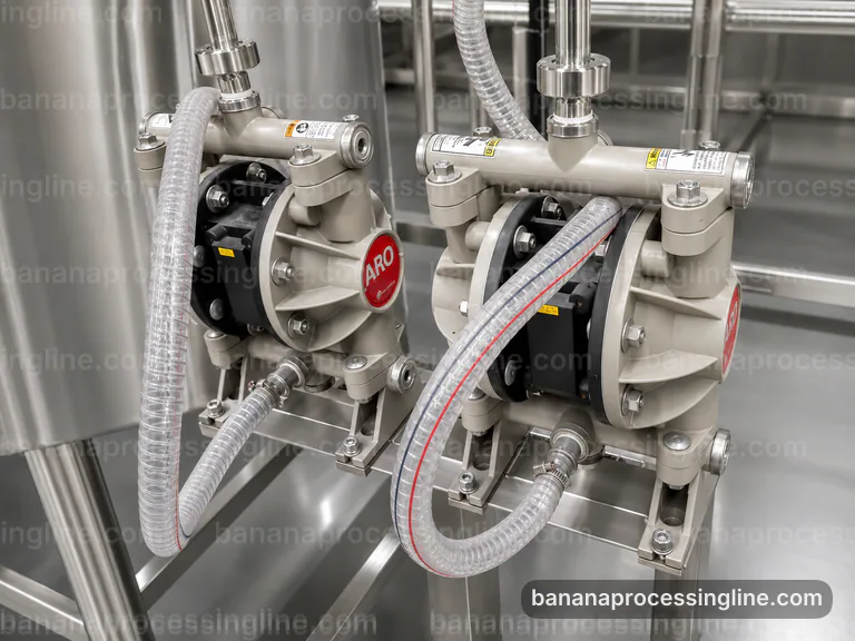 industrial banana pulp processing line, hygienic design: maceration with fiber refinement section connection view
