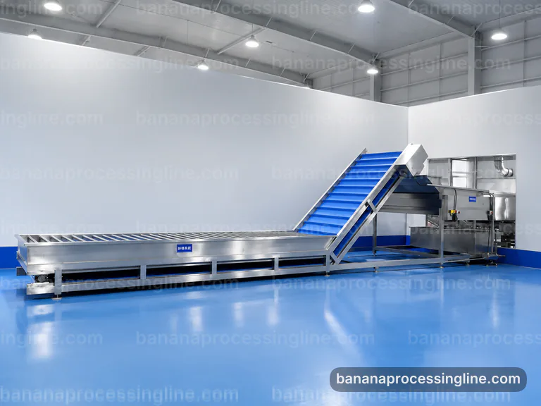 industrial banana pulp processing line, process sequence: banana peeling and pulping section connection view
