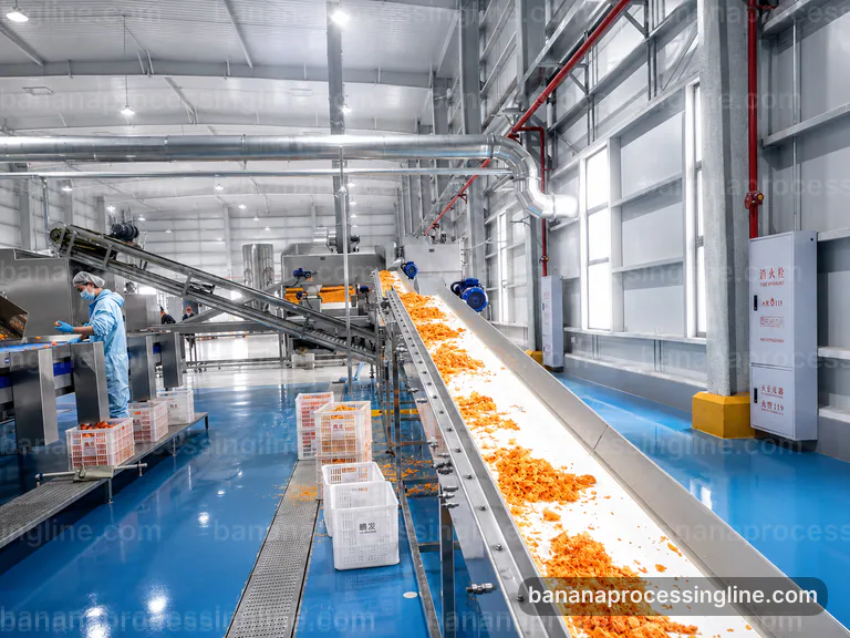 industrial banana pulp processing line, performance troubleshooting: banana peeling and pulping section connection view